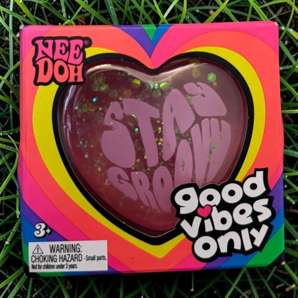 Schylling NeeDoh Stay Groovy Heart Stress Ball Pink Glitter Fidget Toy NIB